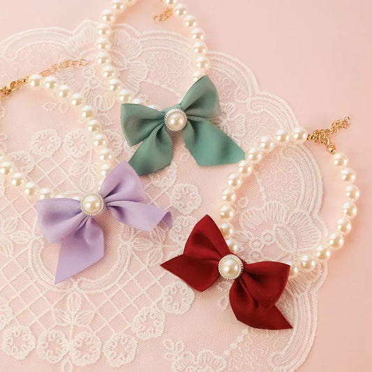 Dog Pearl Bow Necklace