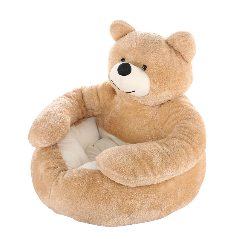 Soft Bear Plush Dog Bed in Khaki