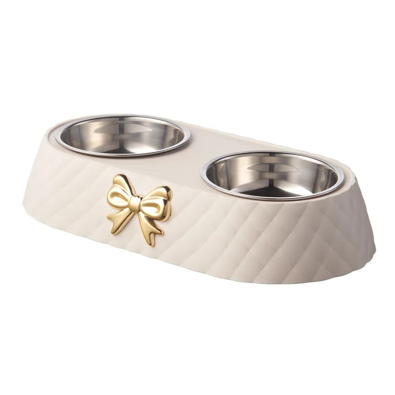 Dog Food And Water Bowl in Cream