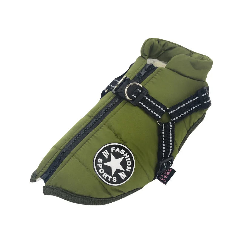 Dog Jacket With Harness in Green