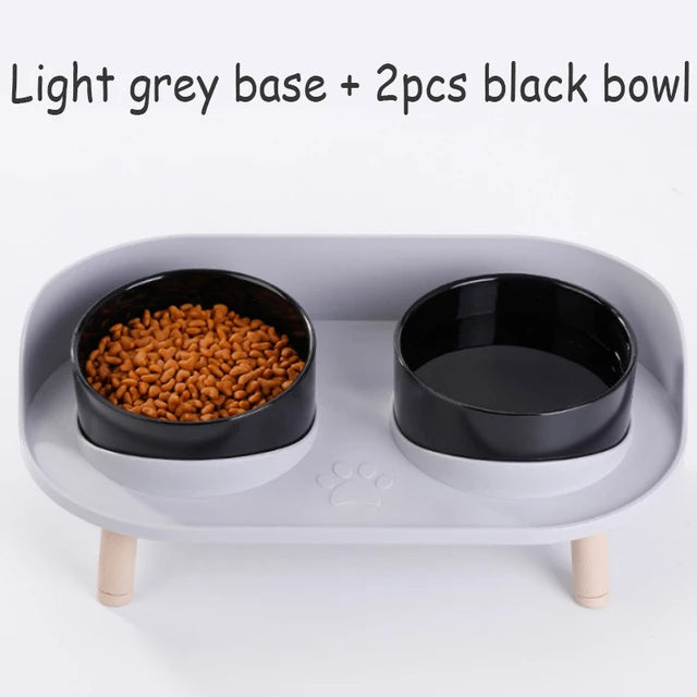 Double Dog Bowl in Light Gray Base & 2pcs Black Bowl