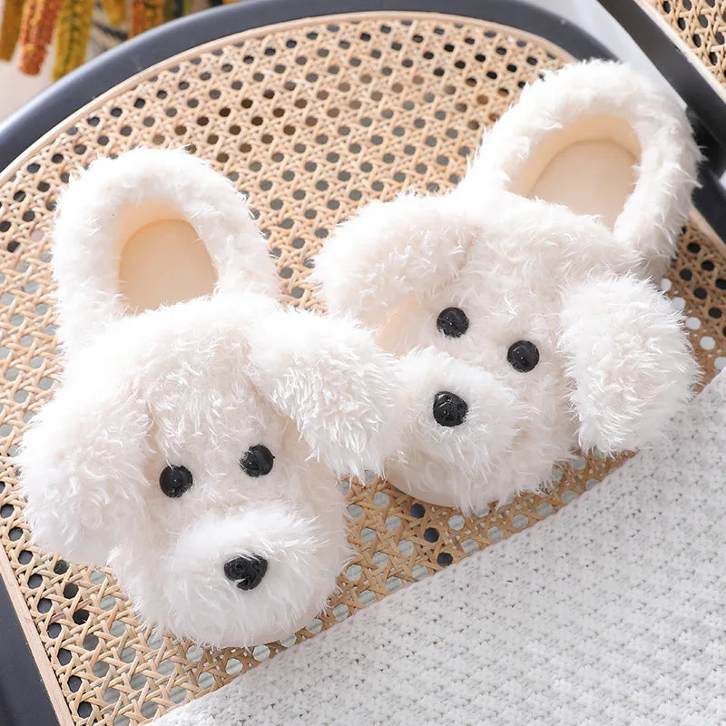 Fluffy Dog Slippers in White
