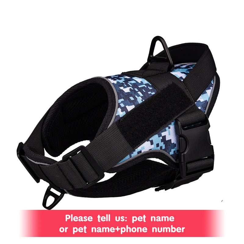 Personalized Dog Harness in Blue Camouflage