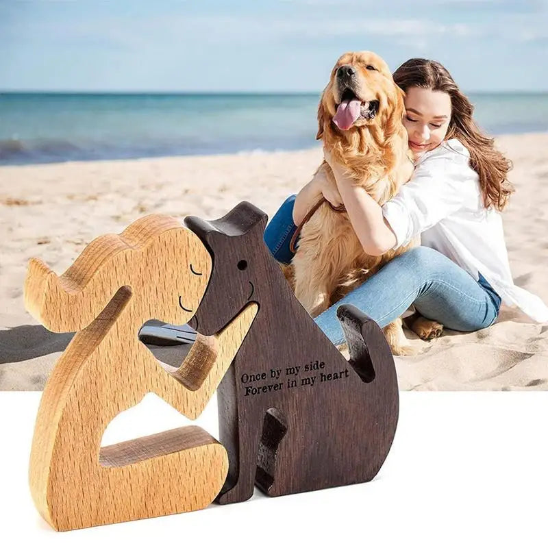 Wood Sculpture Woman & Dogs
