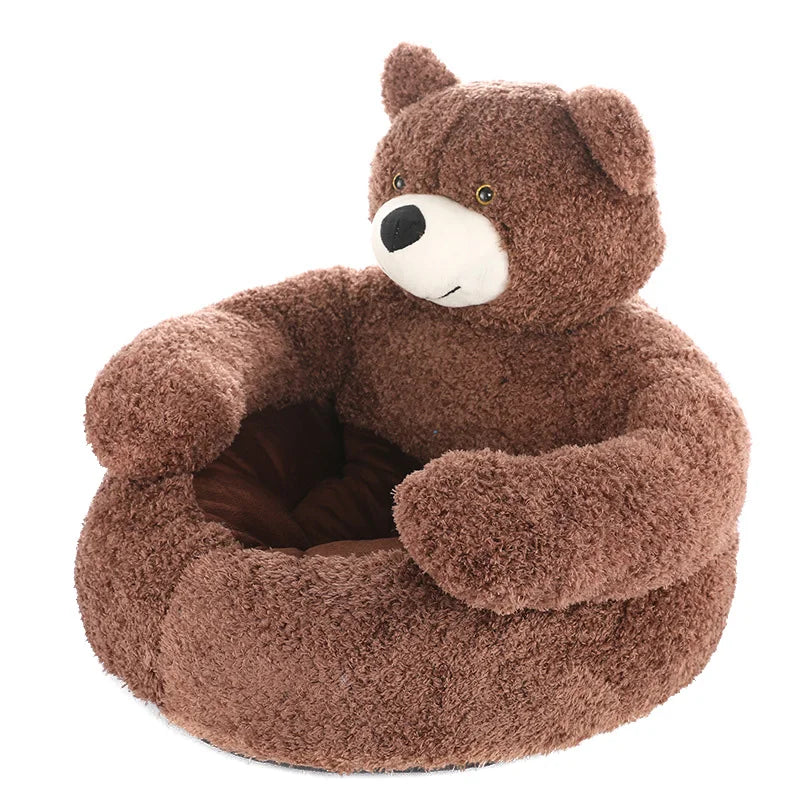 Soft Bear Plush Dog Bed in Brown