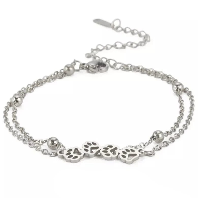Dog Paw Bracelet in Double Chain Steel
