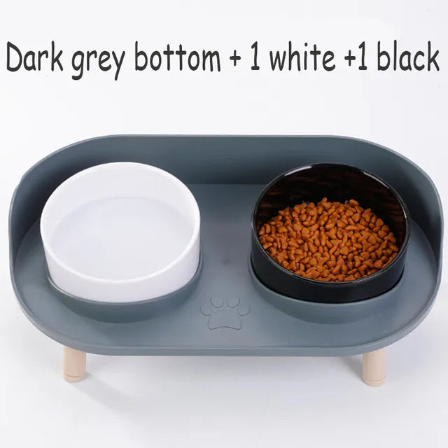 Double Dog Bowl in Gray Base & 1 White/1 Black Bowl