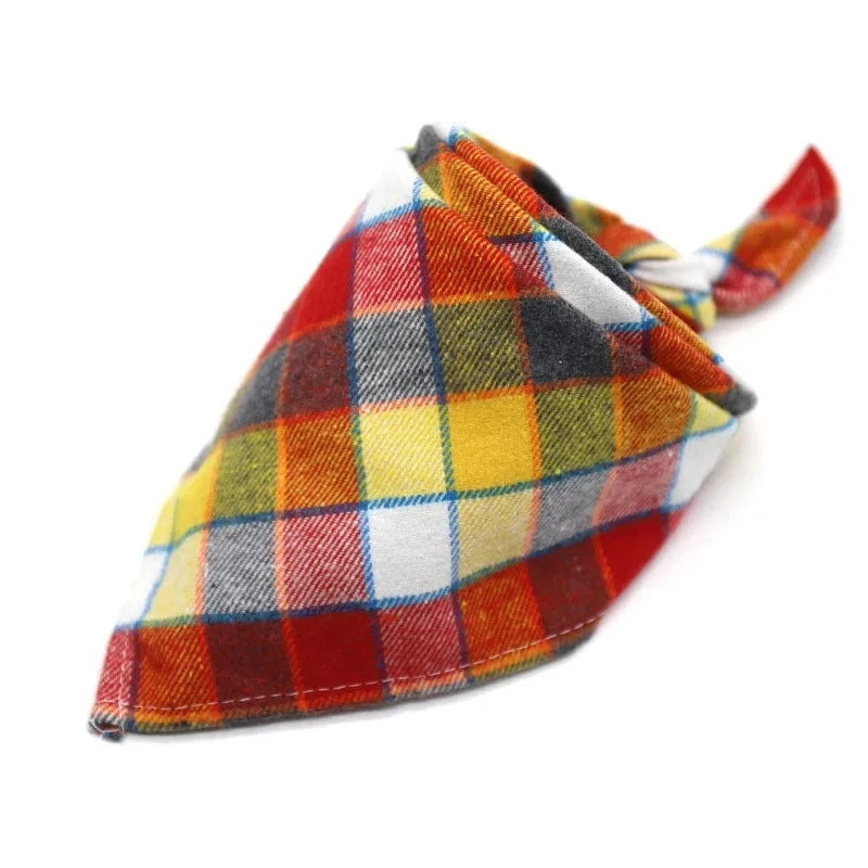 Dog Plaid Cotton Bandanas in Red & Yellow