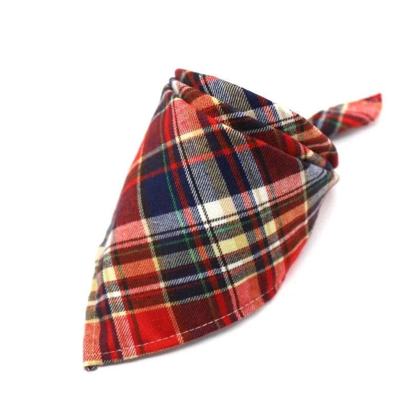 Dog Plaid Cotton Bandanas in Red & Blue Yellow
