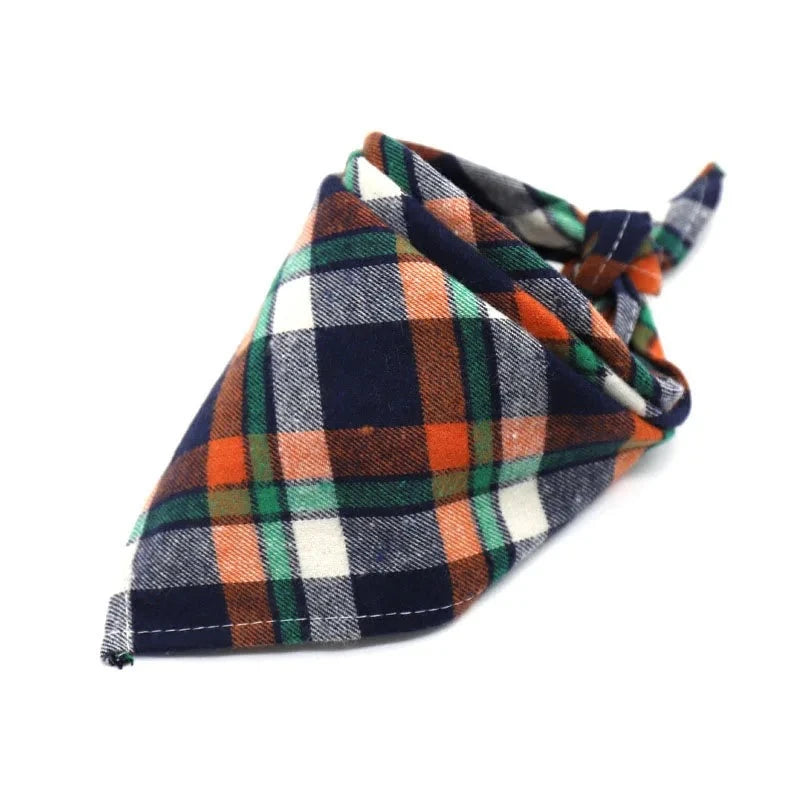 Dog Plaid Cotton Bandanas in Dark Blue & Green Red