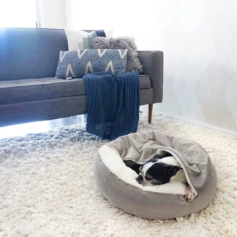 Dog Bed With Hooded Blanket