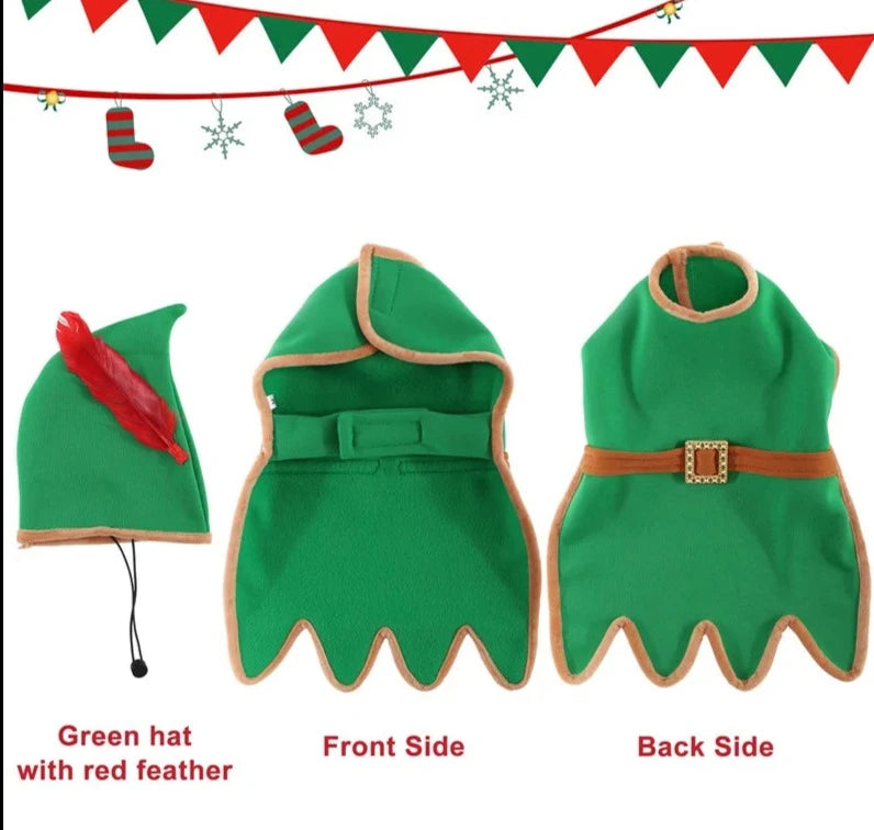 The easy-to-wear design features elastic for effortless dressing and undressing. The costume also includes an adjustable green cap, ensuring your pet looks like an adorable elf. With multiple sizes available, you can choose the perfect fit for your pet's size and weight.