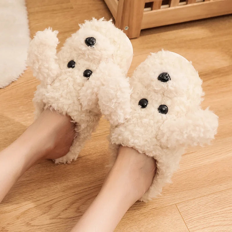 Fluffy Dog Slippers in Cream