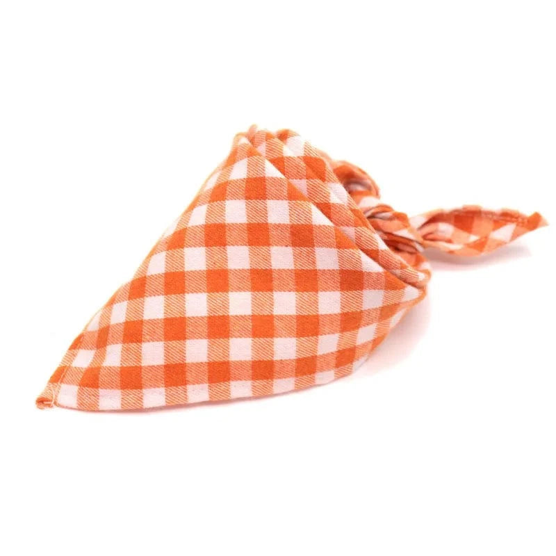 Dog Plaid Cotton Bandanas in Orange & White