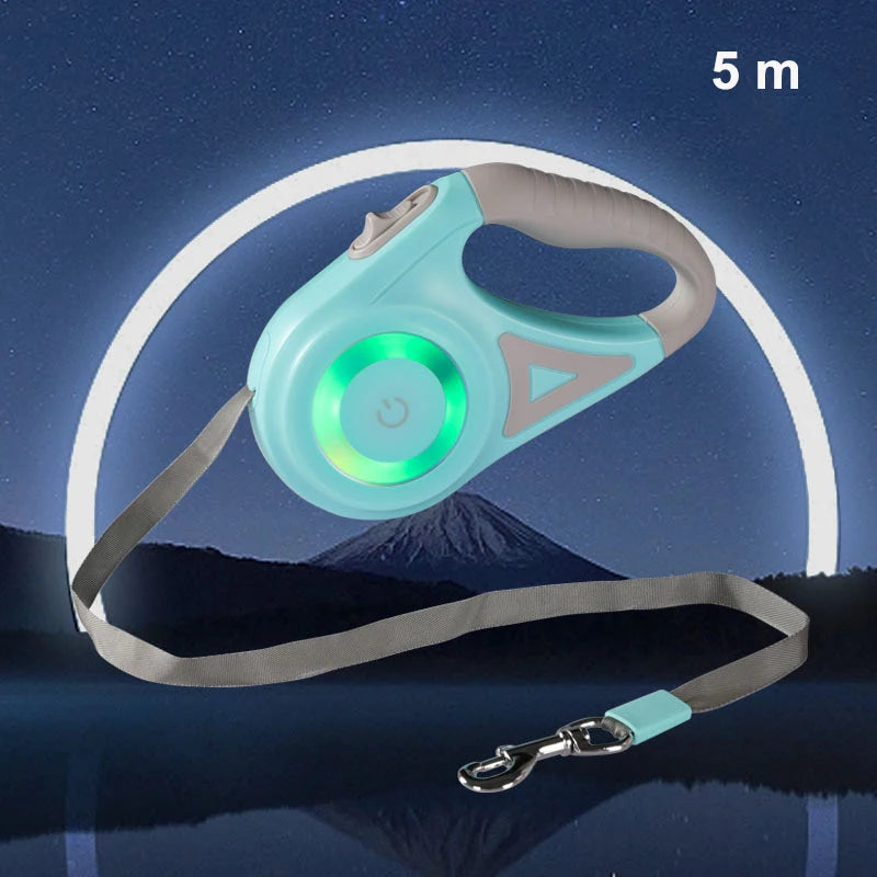 Retractable Dog Leash With Light in Green 5m