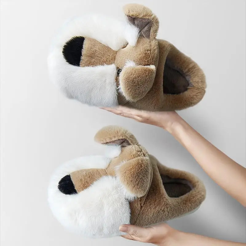 Fluffy Schnauzer Slippers in Khaki Slippers