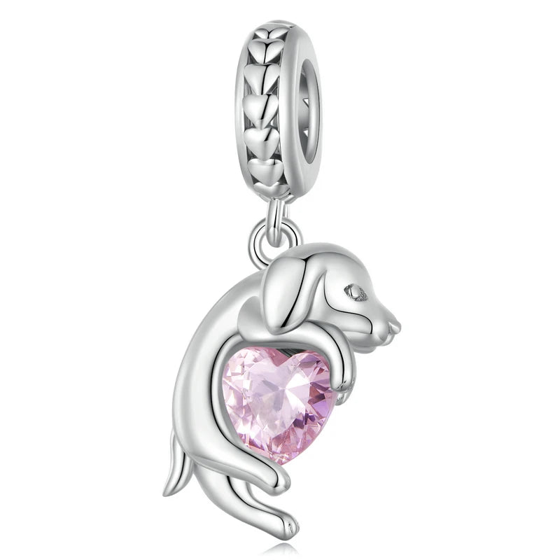 Diamond Dog Charms in Silver & Pink