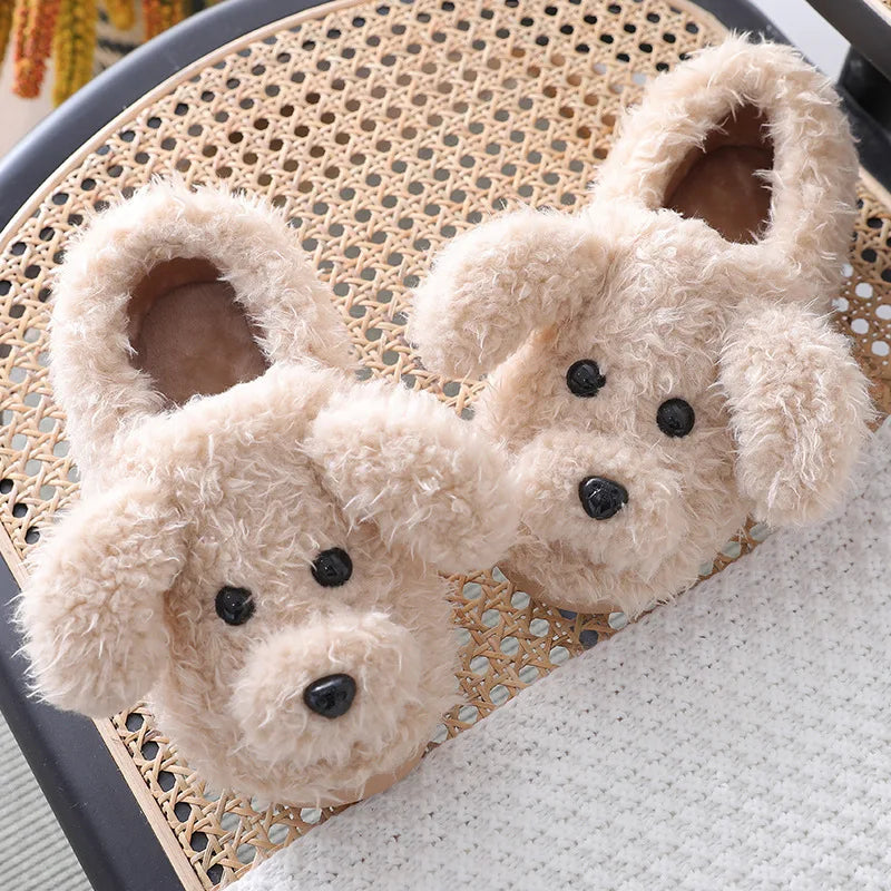 Fluffy Dog Slippers in Khaki