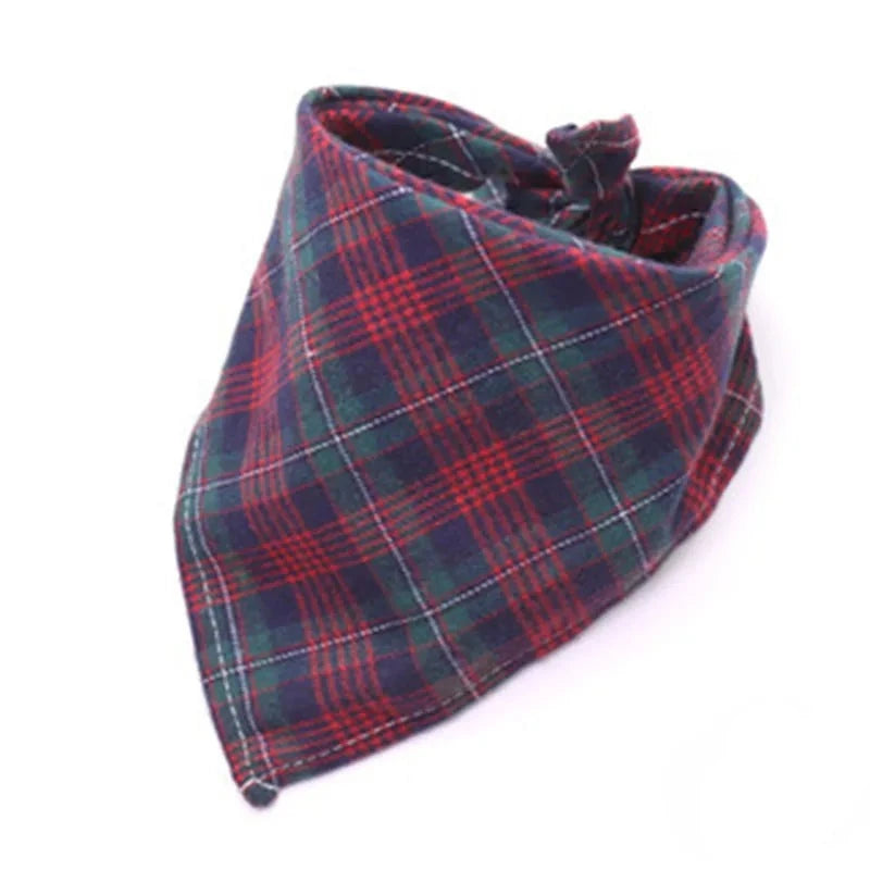 Dog Plaid Cotton Bandanas in Green & Red Blue