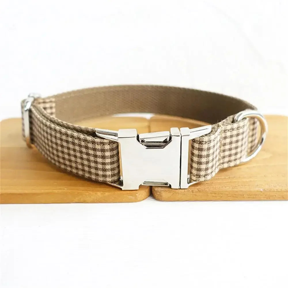Personalized Beige Dog Collar & Leash in Collar Silver