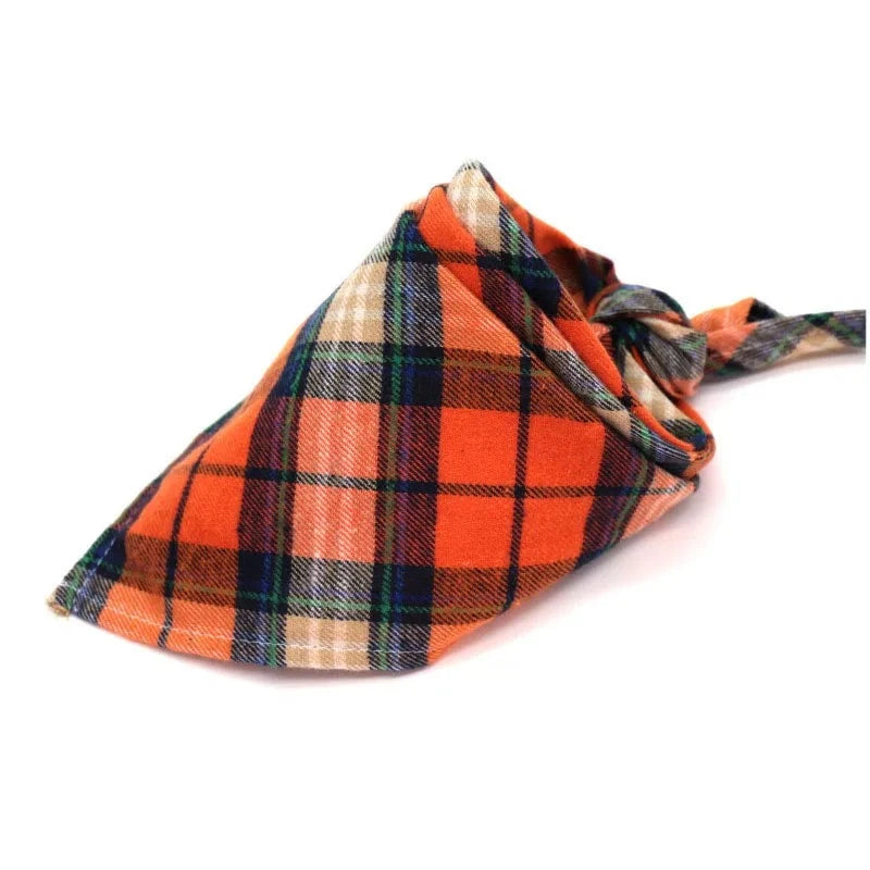 Dog Plaid Cotton Bandanas in Orange