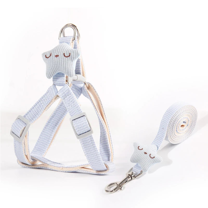 Cute Small Dog Harness in Starfish Blue