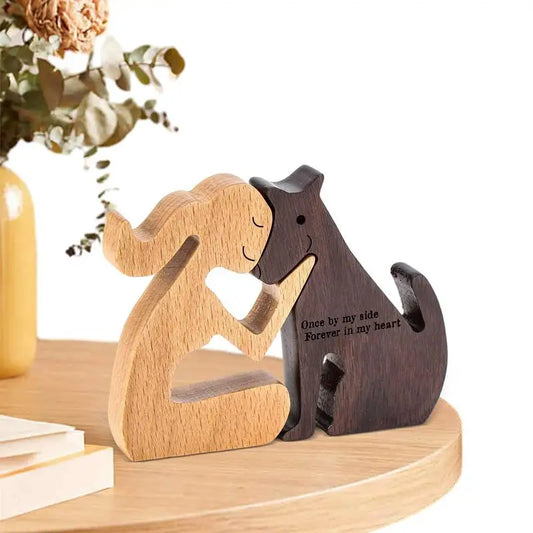 Wood Sculpture Woman & Dogs