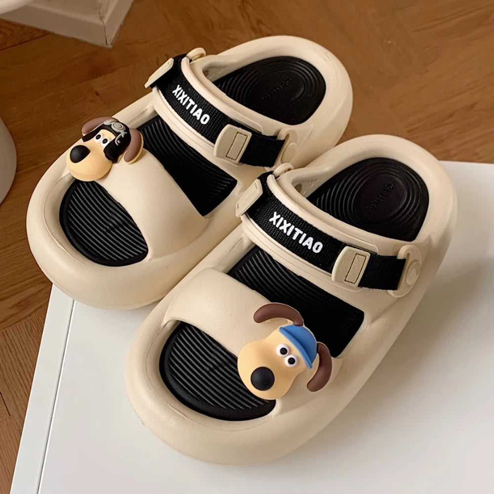 Dog Dad Slippers in Beige