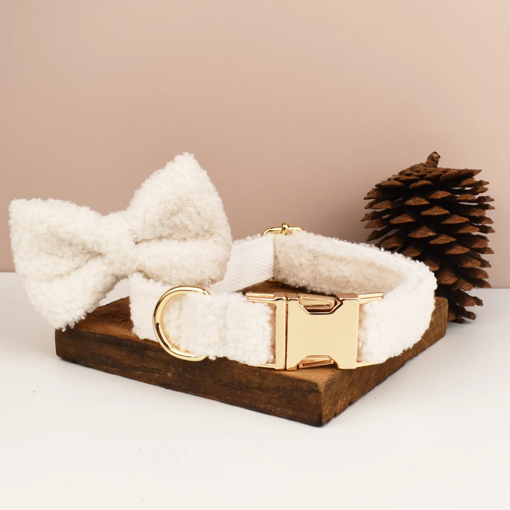 Pink Personalized Dog Collar in White Bow Collar
