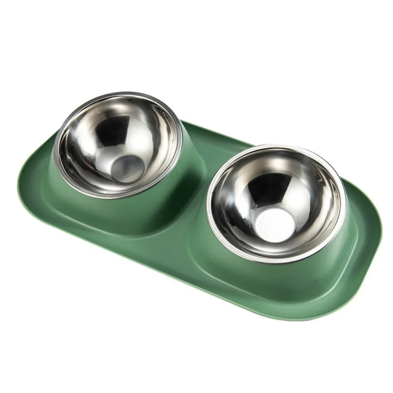 Dog Food And Water Bowls in Green