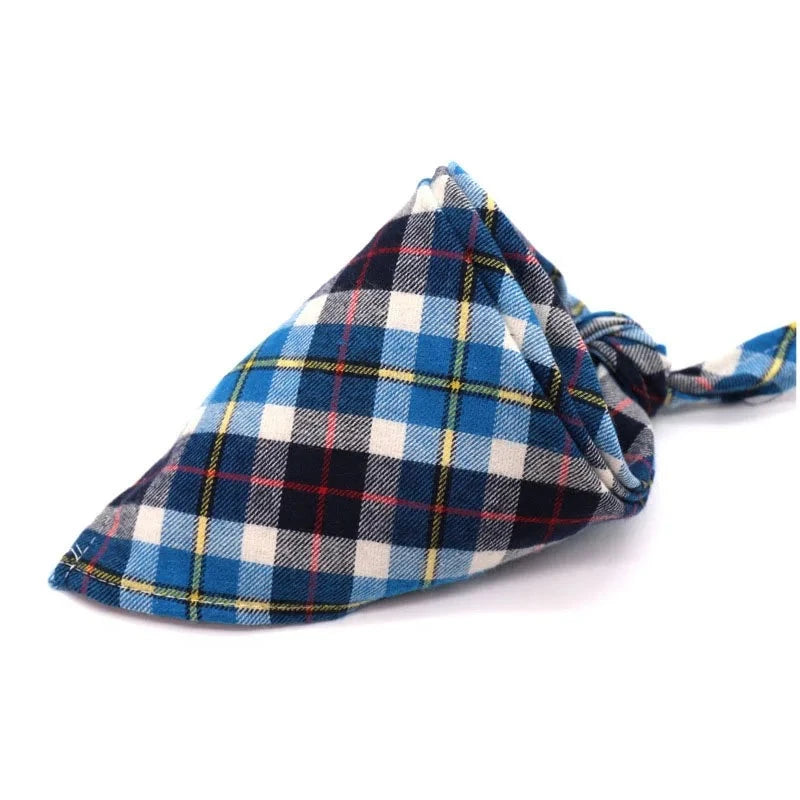 Dog Plaid Cotton Bandanas in Blue & Dark Blue