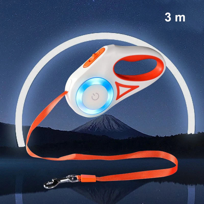 Retractable Dog Leash With Light in Orange 3m