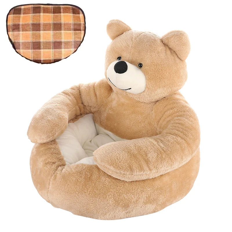 Soft Bear Plush Dog Bed in Khaki with mat