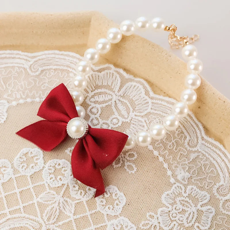 Dog Pearl Bow Necklace