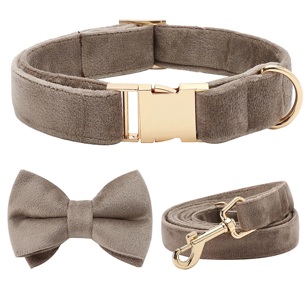 Personalized Cute Dog Collar in Bow Collar & Leash Gray
