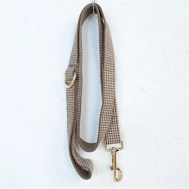 Personalized Beige Dog Collar & Leash in Leash Gold