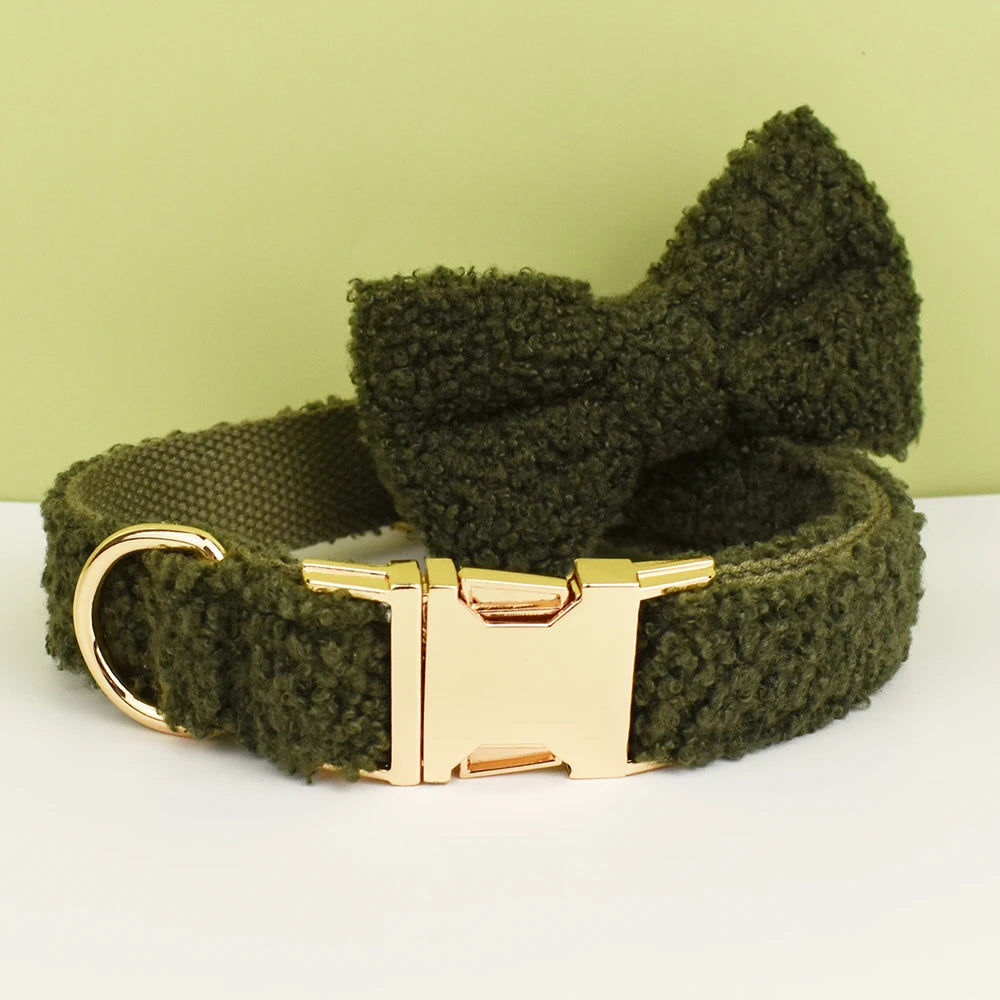Pink Personalized Dog Collar in Green Bow Collar