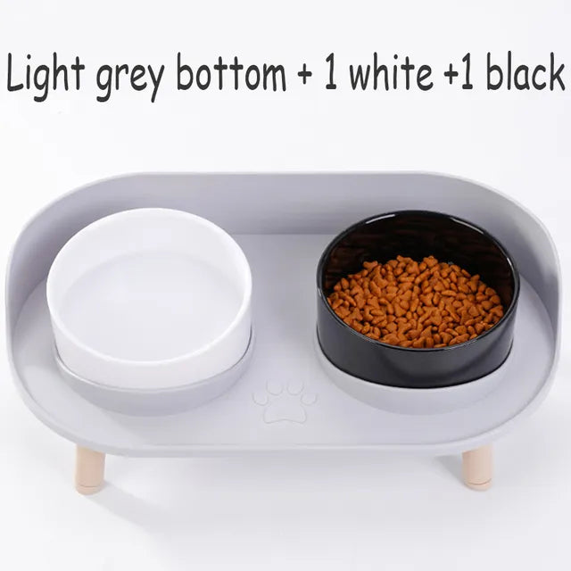 Double Dog Bowl in Light Gray Base & 1 White/1 Black Bowl