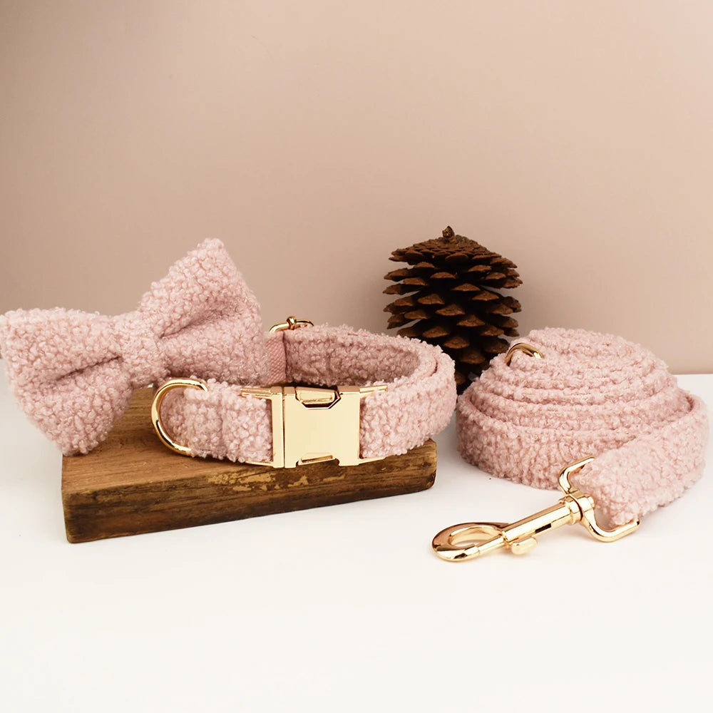 Pink Personalized Dog Collar in Pink Bow Collar & Leash