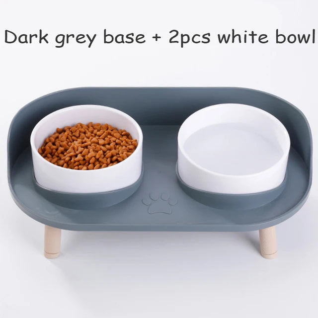 Double Dog Bowl in Gray Base & 2pcs White Bowl