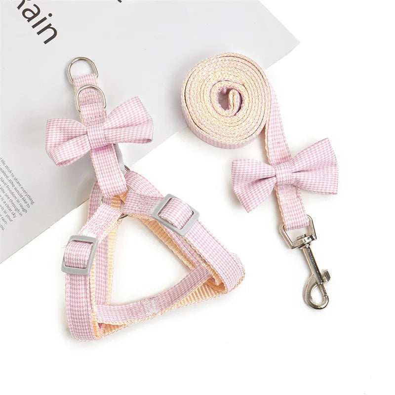 Cute Small Dog Harness in Bow Pink