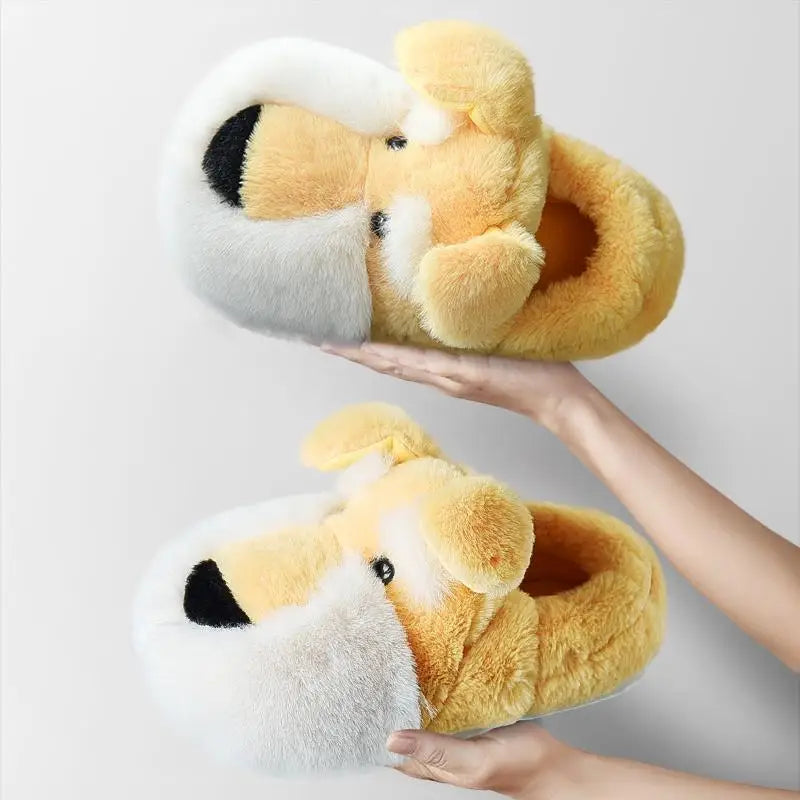 Fluffy Schnauzer Slippers in Yellow Shoes