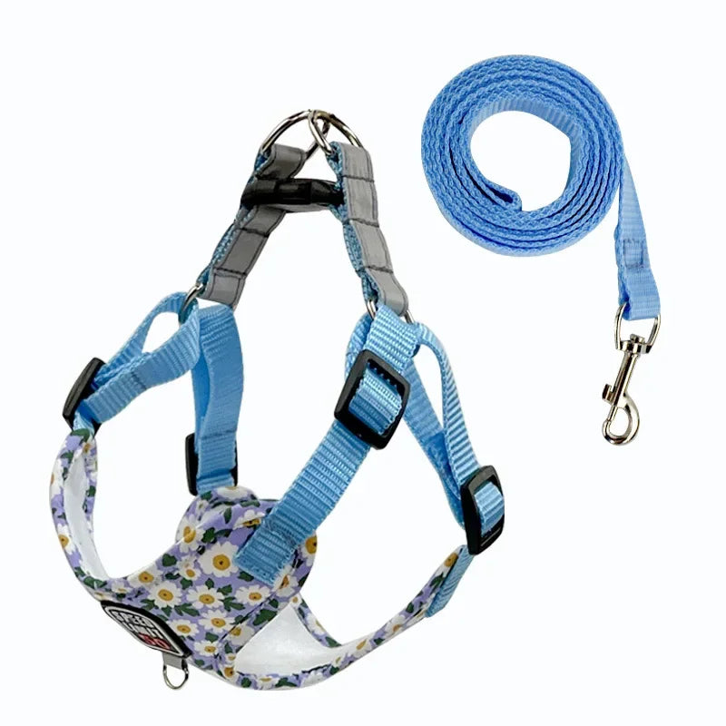 Floral Print Dog Harness in Blue