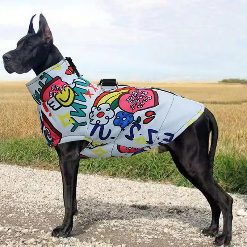 Stay stylish and dry with the trendy print design of our Waterproof Dog Jacket