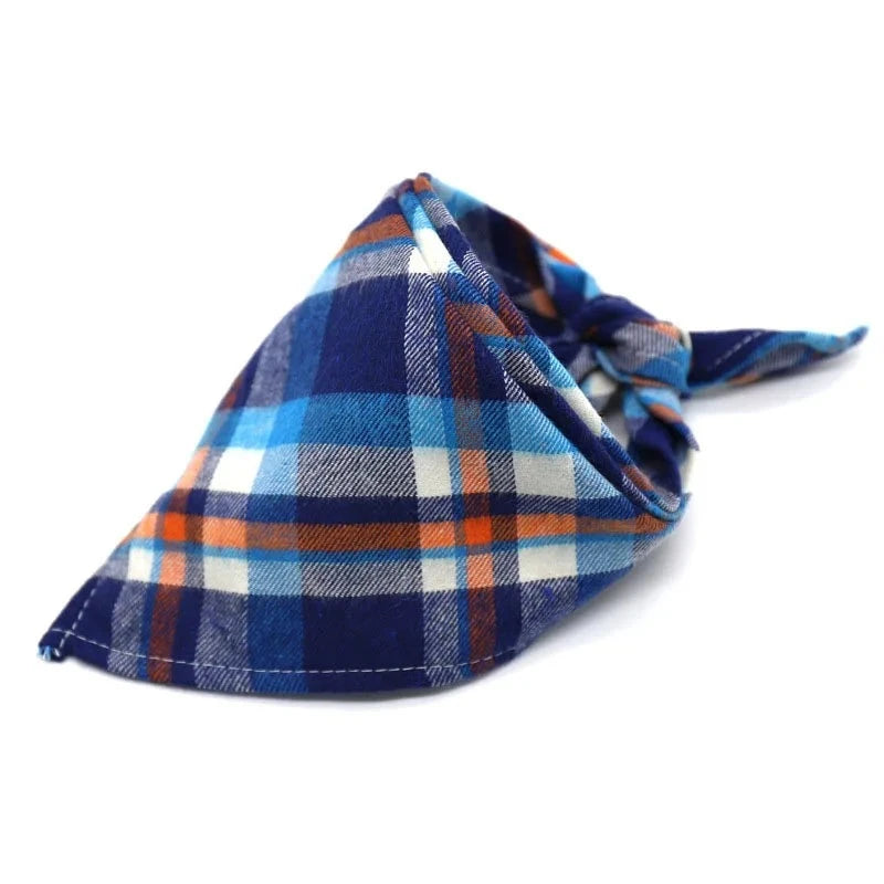 Dog Plaid Cotton Bandanas in Blue