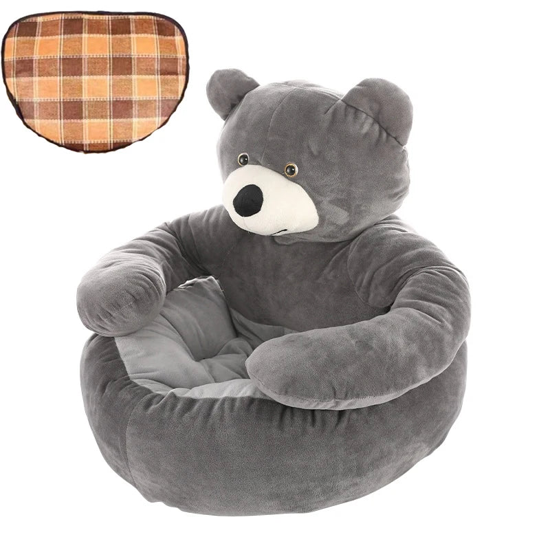 Soft Bear Plush Dog Bed in Grey with mat