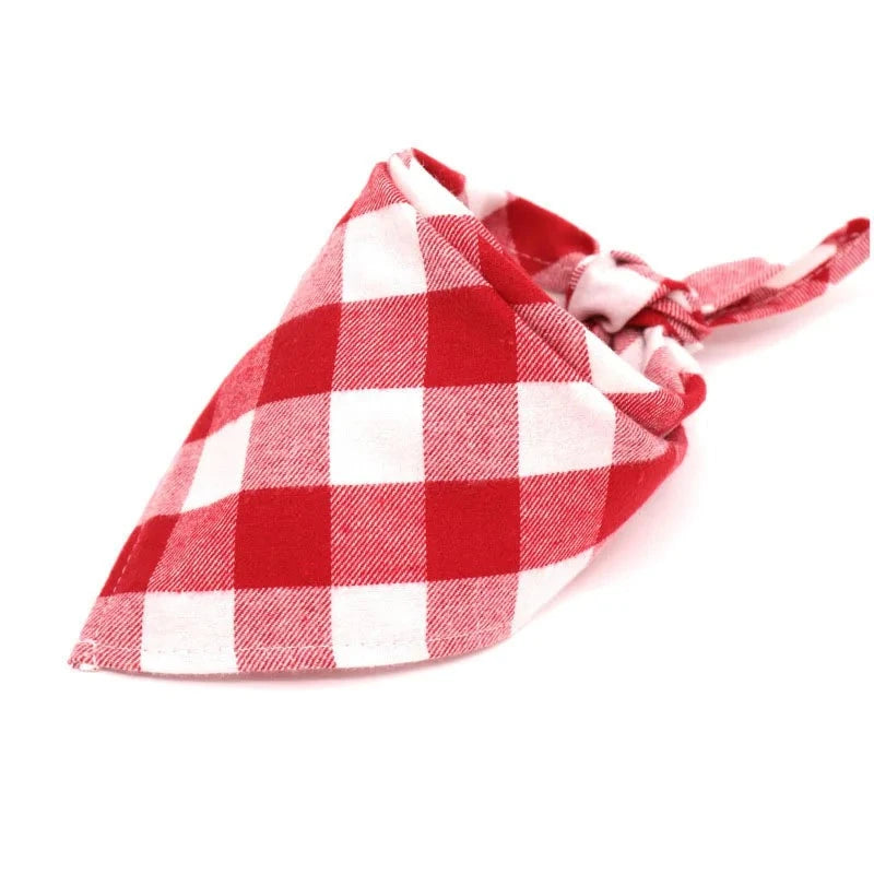 Dog Plaid Cotton Bandanas in White & Red