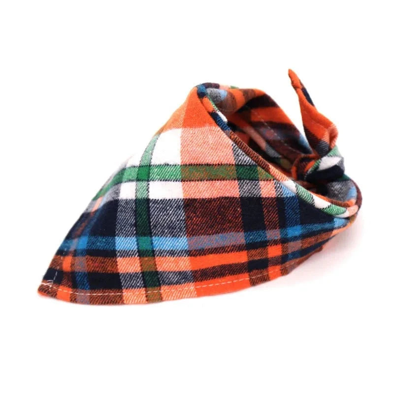 Dog Plaid Cotton Bandanas in Orange & Blue Green