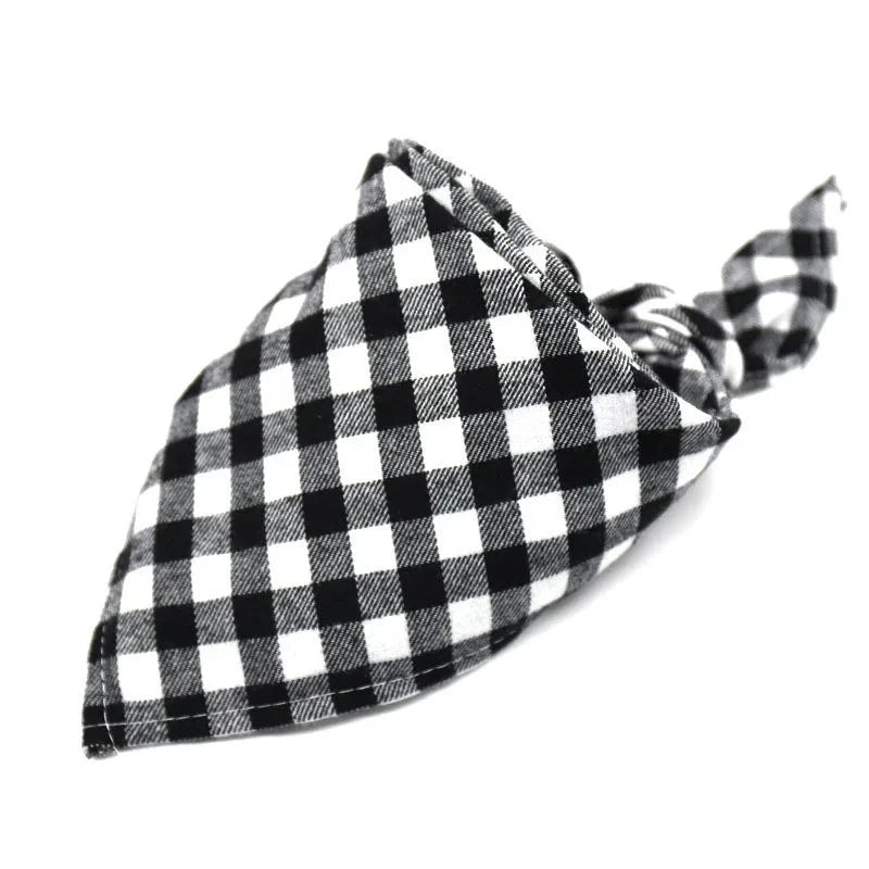 Dog Plaid Cotton Bandanas in Black & White