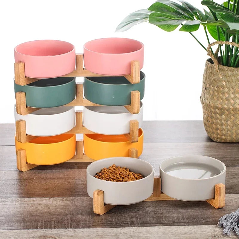 Non Slip Wood Stand: The wood stand featured on the dog bowl prevents it from sliding around while your pup enjoys their meal. The grip provided by the stand also keeps playful dogs from easily moving the bowl, reducing mess and spillage.